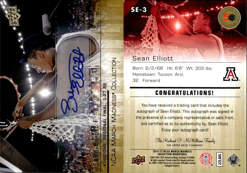 2014-15 Upper Deck March Madness Collection Gold Foil AUTO #SE3 Sean Elliott SP