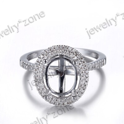 Solid 10k White Gold Oval Cut 8x10mm Diamonds Semi Mount Engagement Fine Ring