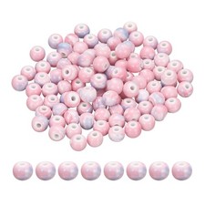 100Pcs 8mm Round Ceramic Porcelain Beads, Pink Blue Spotted