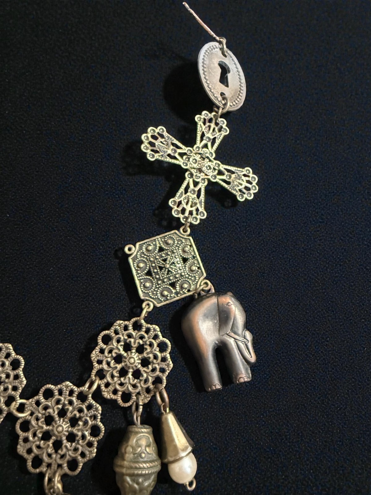 Boho Assemblage Statement Necklace Elephant Charm… - image 5