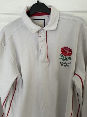 England For The Glory RFU klassisches weißes Rugby-Shirt roter Besatz Medium - offiziell 
