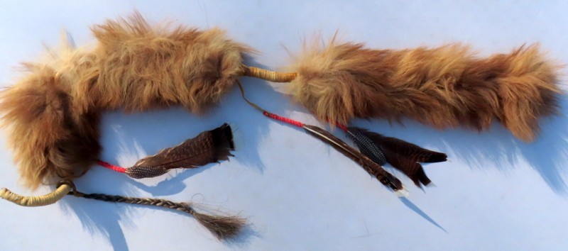 Vintage American Indian / New Mexico / ceremonial pole w/ fur & feathers