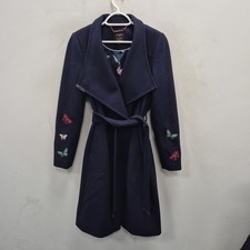 Ted Baker Tyylaa Butterfly Embroidered Wool Wrap Midi Length Coat Size 3 UK 12