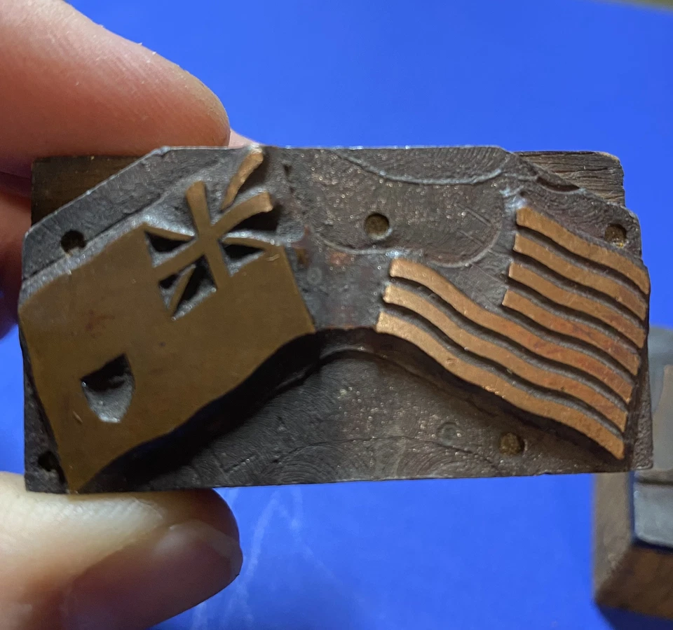 Vintage Letterpress Printing Blocks Flags Antique - Image 3 of 4
