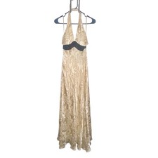 BCBGMAXAZRIA Silk Satin V-neck Halter Gown NWT, Whisper With Black Sash, Size 2