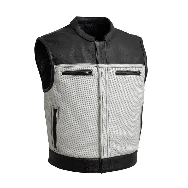 Genuine Leather White Perforated Cowhide Leather Vest Men Leather Vest