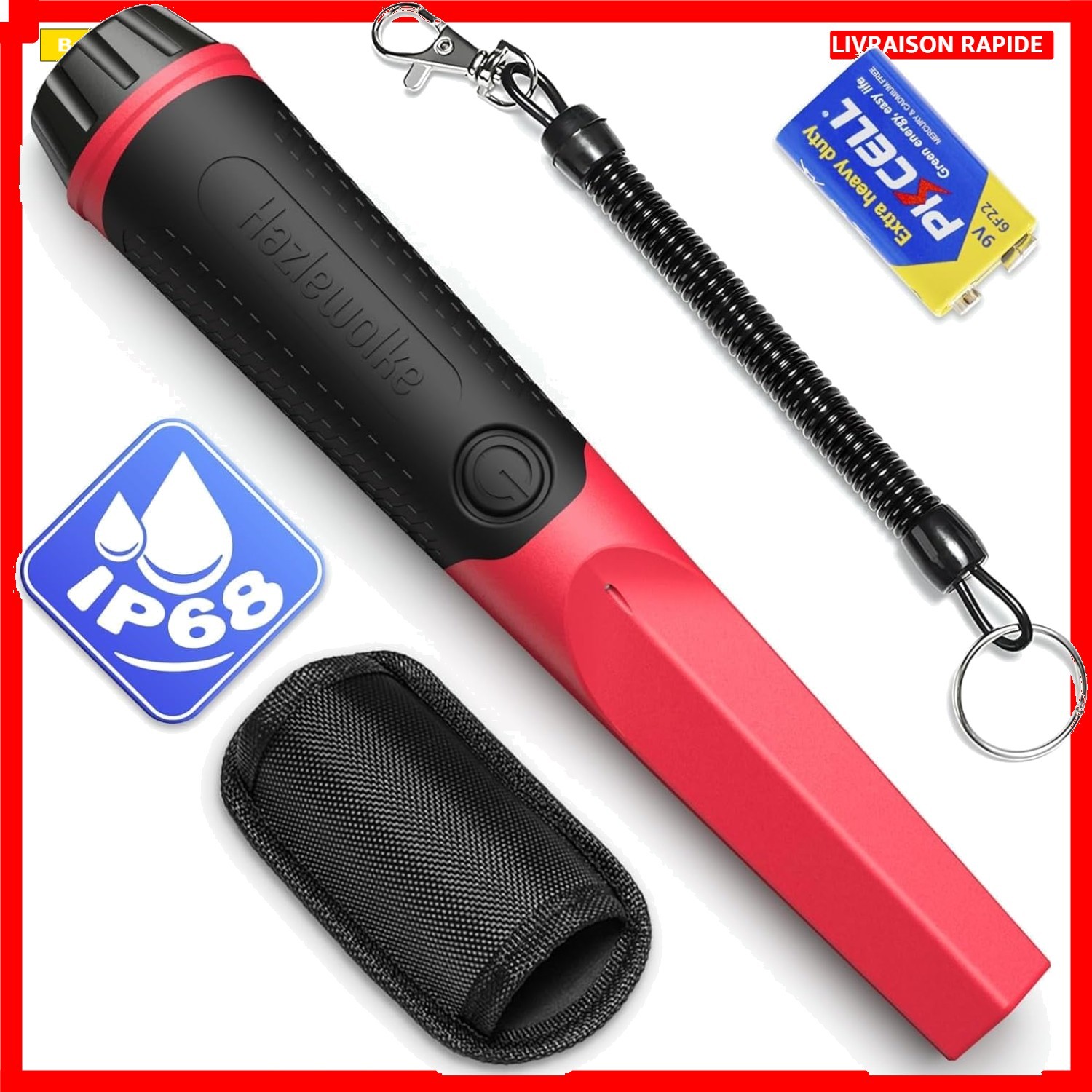 Detecteur de metaux pin pointer Hazlewolke etanche avec alerte vibration et LED