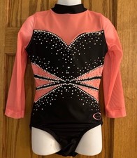 OZONE Competition Gymnastics Leotard 3/4 sleeves, Rhinestones YM/YL Black Peach
