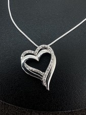 Sterling Silver Diamond Necklace Natural White Heart Pendant 18  