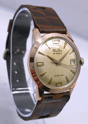 Vtg 1960s MuDu Doublematic 25J Date Cal AS 1701 Automatic Gold Plated 33mm Watch