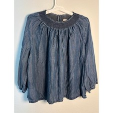 Loft Chambray Smocked Midi Dress Blue Denim Tiered Sleeveless XL