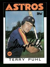 1986 Topps   763 Terry Puhl signed auto autograph  black sharpie JBN BXCP61