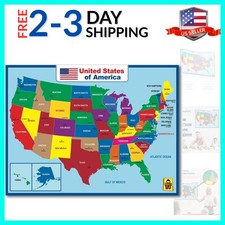 Map Laminated Poster - Dry Erase Double Side Educational Poster For Kids/Adul...