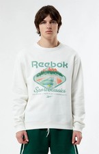 Reebok Eco Classics Court Sport Sweatshirt Mens L Cream Graphic Pullover FTS928