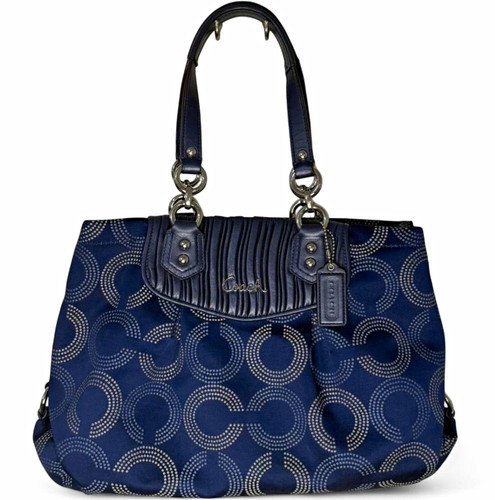 Vintage 1980’s Coach Ashley Op Art Carryall Handbag in Navy Blue