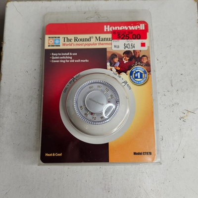 #ad NOS Honeywell The Round Manual Thermostat CT87B 24V Gas Oil Hot Water Heat Cool $39.99