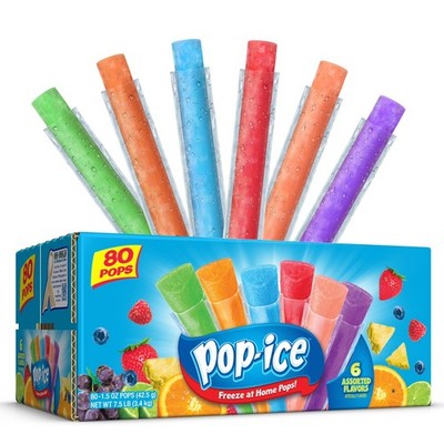Pop-Ice Assorted Fruit Freezer Ice Pops,Gluten Free Frozen Snack,1.5 oz,80 Ct.