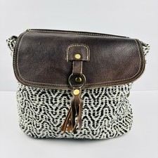Myra Bag Leffis Upcycled Canvas Leather Backpack S-1567 Boho-Chic Purse Bag