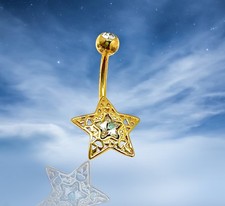 316L Surgical Steel 14G Star Cubic Zirconia Stone Belly Ring Bar Length 12mm