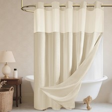 No Hook Shower Curtain and Liner, Linen-Look Polyester Textured Shower Curtai...