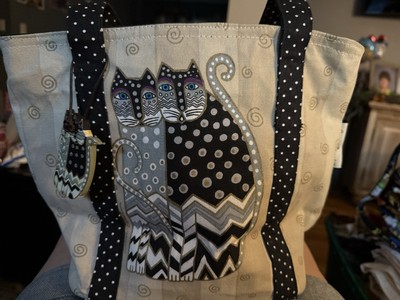 Laurel Burch Polka dot   2  Cats Tote  Bag Purse with charm NWT.
