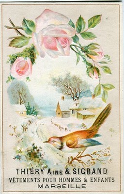 GlanzbilderOblaten Präge-Karte Landschaft Winter Rosen Vogel 13,3 cm