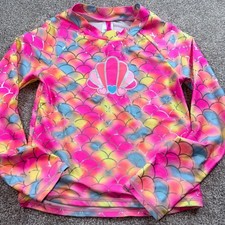 Betsey Johnson Girls Pink Rainbow Mermaid Scale Rash Guard Swim Top Size L 12