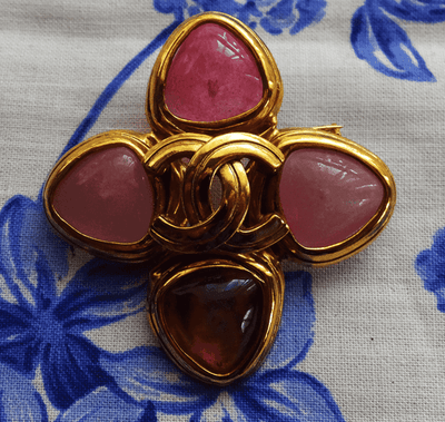 CHANEL Brooch Coco Mark Gripoix Pink Women Accessory France Made w