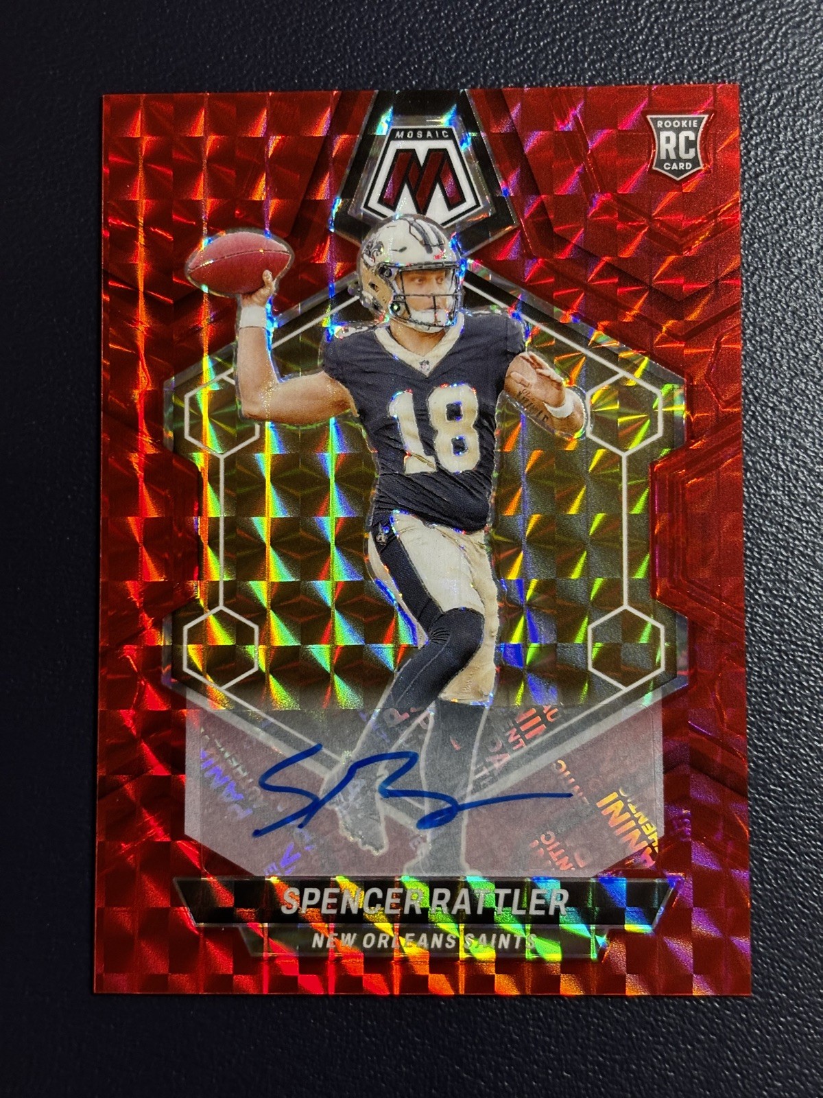 2024 Panini Mosaic Spencer Rattler Rookie Auto RC Red Prizm /199 Saints