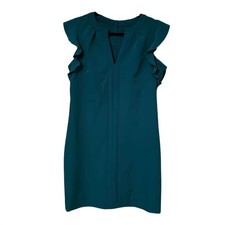 Vince Camuto Teal Ruffle Sleeve V Neck Sheath Dress Size 10