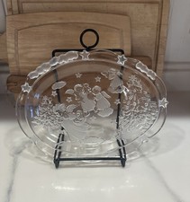 Mikasa Crystal Glass Dish Angels Christmas Trees  9" Holiday Serving Tray Candy