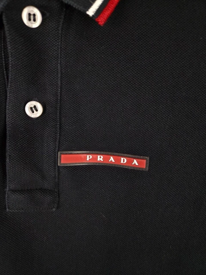 Prada Milano Polo Shirt Men’s Luxury Y2K Red Logo Black Classic Size L - Image 3 of 4