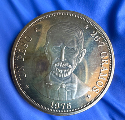 1976 Dominican Republic 1 Peso Silver 0.900 26.7 Gramos Duarte KM#38