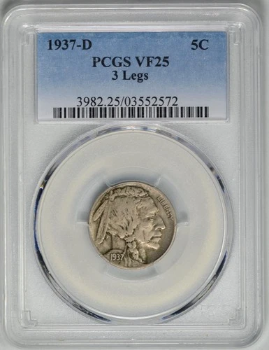1937-D  5c  BUFFALO NICKEL   3 LEGS  *  PCGS  VF25  *  #03552572