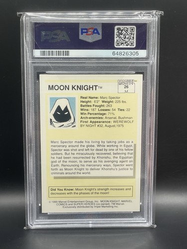 1990 Impel Marvel Universe #26 Moon Knight Rookie PSA MINT 9 - Picture 2 of 2