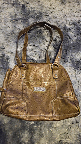 Rosetti Brown Ostrich Satchel Top Handle Bag Zip Closure Inner Pockets Lined