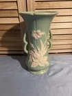 Vintage Weller Pottery Larger Green & White Flower Vase 10 inch