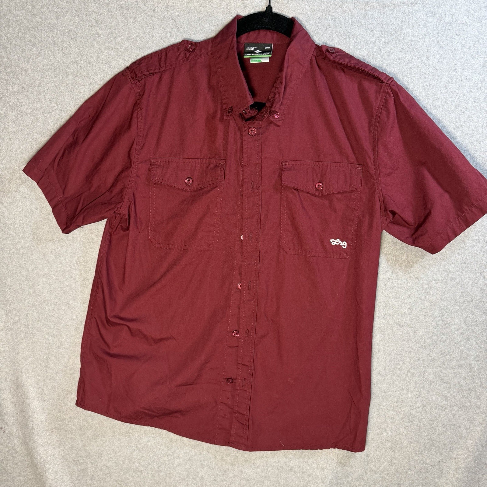 LRG Lifted Research Group Men's L Short Sleeve Shirt Button Up, Maroon S Small