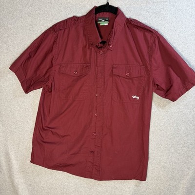 LRG Lifted Research Group Men's L Short Sleeve Shirt Button Up, Maroon S Small