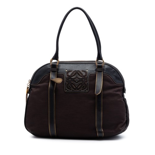 LOEWE Nylon Anagram Handbag Pre-Loved Bag Dark Brown