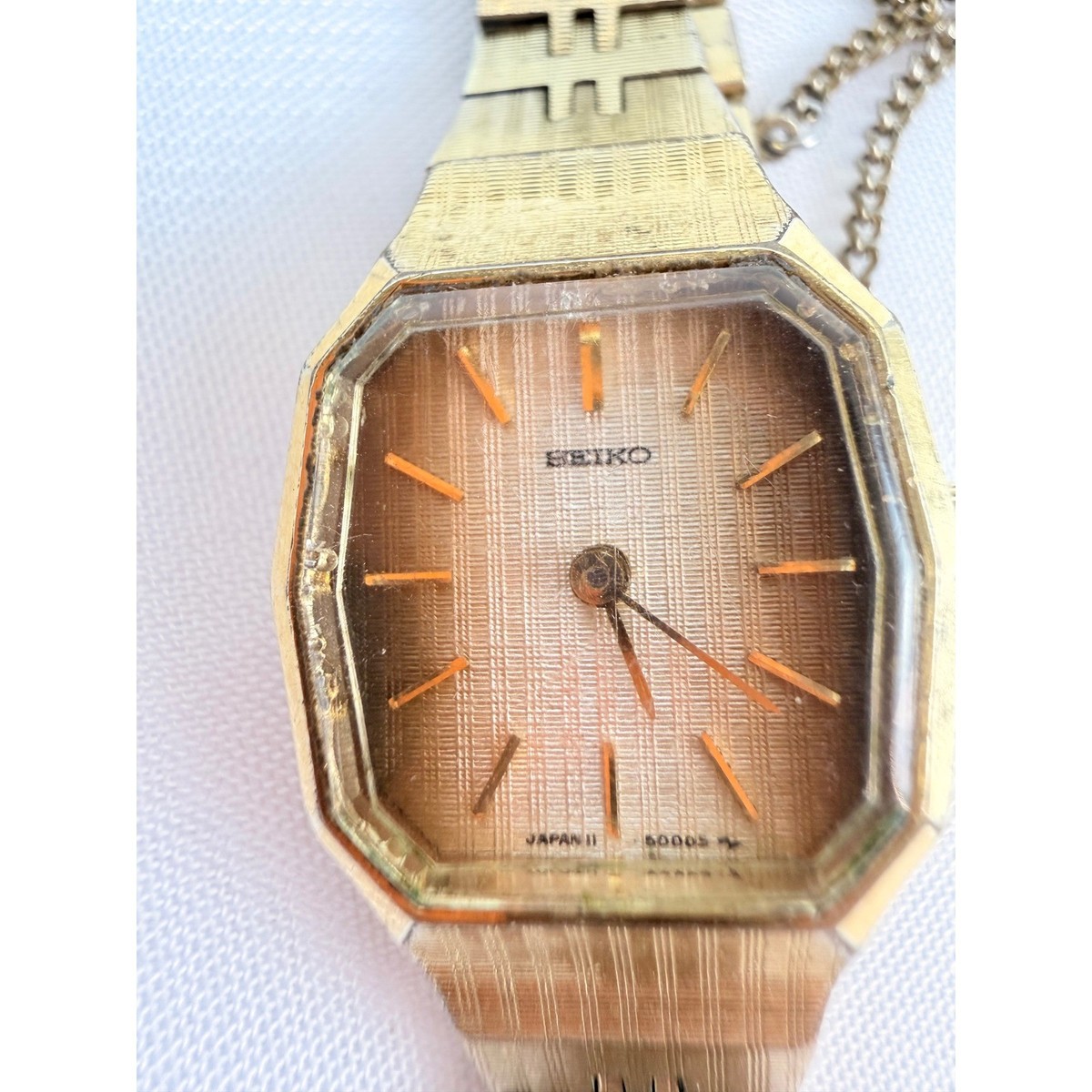 Vintage Seiko 11-4899 Gold Tone Octagon Linen Dial Manual Wind