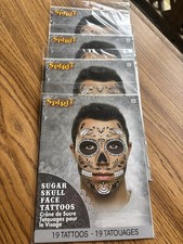 4 Spirit Temporary Press-On Sugar Skull Face Tattoos, Large, Black/White 19