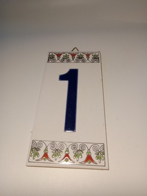 Ceramic Address House Number ''1'' One from Greece Hand Painted