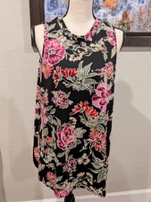 AB Studio 🌺 Tunic Sleeveless Top LARGE Textured Floral Stretch Swing CL155
