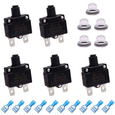 mxuteuk 5Pcs 12Amp Circuit Breakers Push Button Manual Reset 125/250V AC 32V DC,