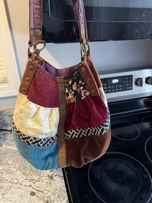 Lucky Brand Patchwork Multicolor Shoulder Bag with Brown Strap Bohemian