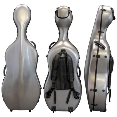 Polycarbonate Cello Case - Light 8.5lb Wheels, Bow Pockets - Gray - CP-7001