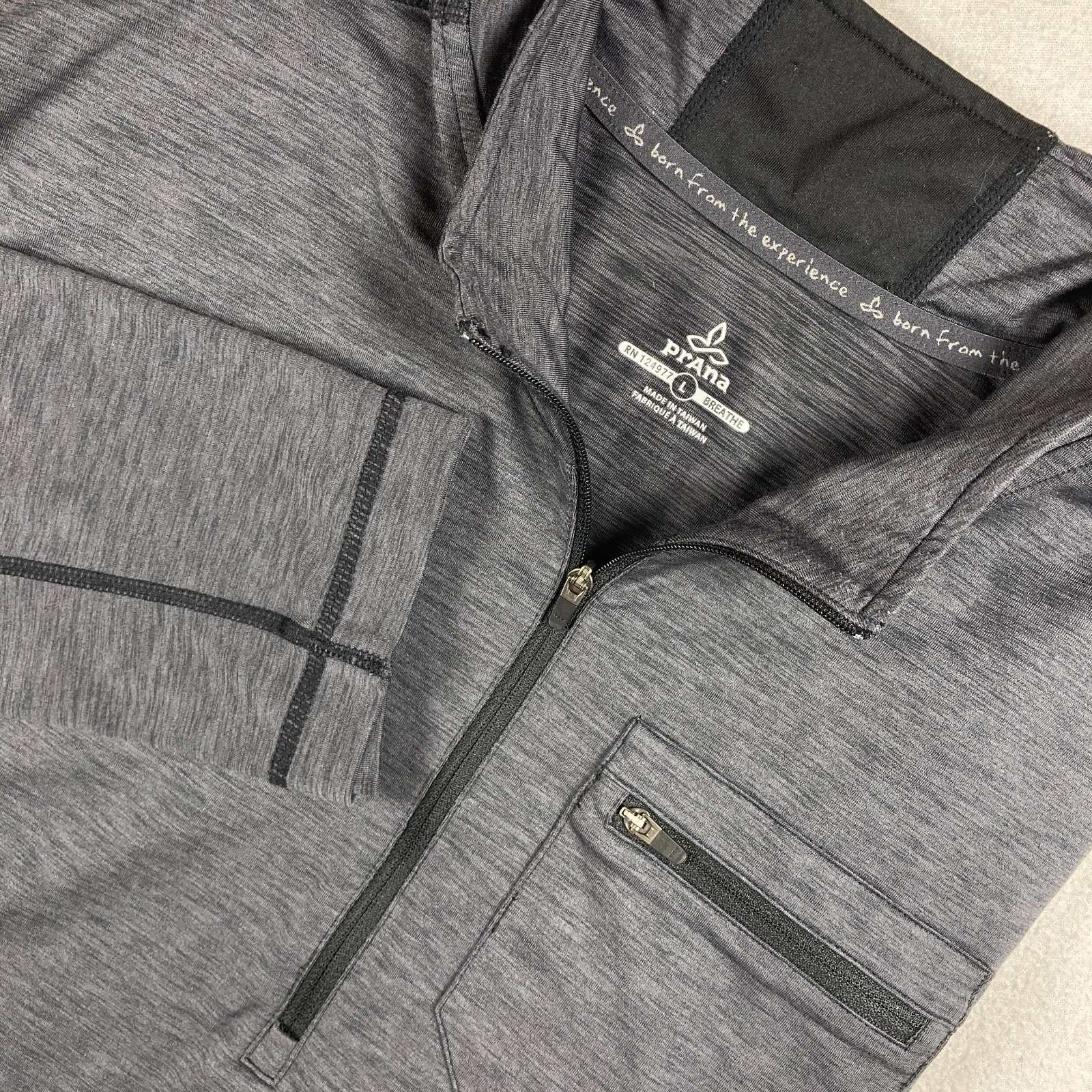 Prana Zylo 1/4 Zip Shirt Mens Large Gray Heather Long Sleeve Mock Neck Pullover