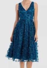 Eliza J Women's Blue Sequin Floral Embellished Dress Size 8