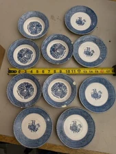 5x Vintage Currier Ives Dish Blue Paddle Wheel Steamboat River Boat Plate 6.25"